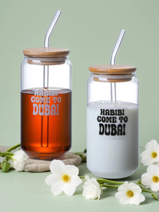 1CHASE Set of 2 -Habibi Come to Dubai Borosilicate Sipper Glasses, 550ml - Image 4